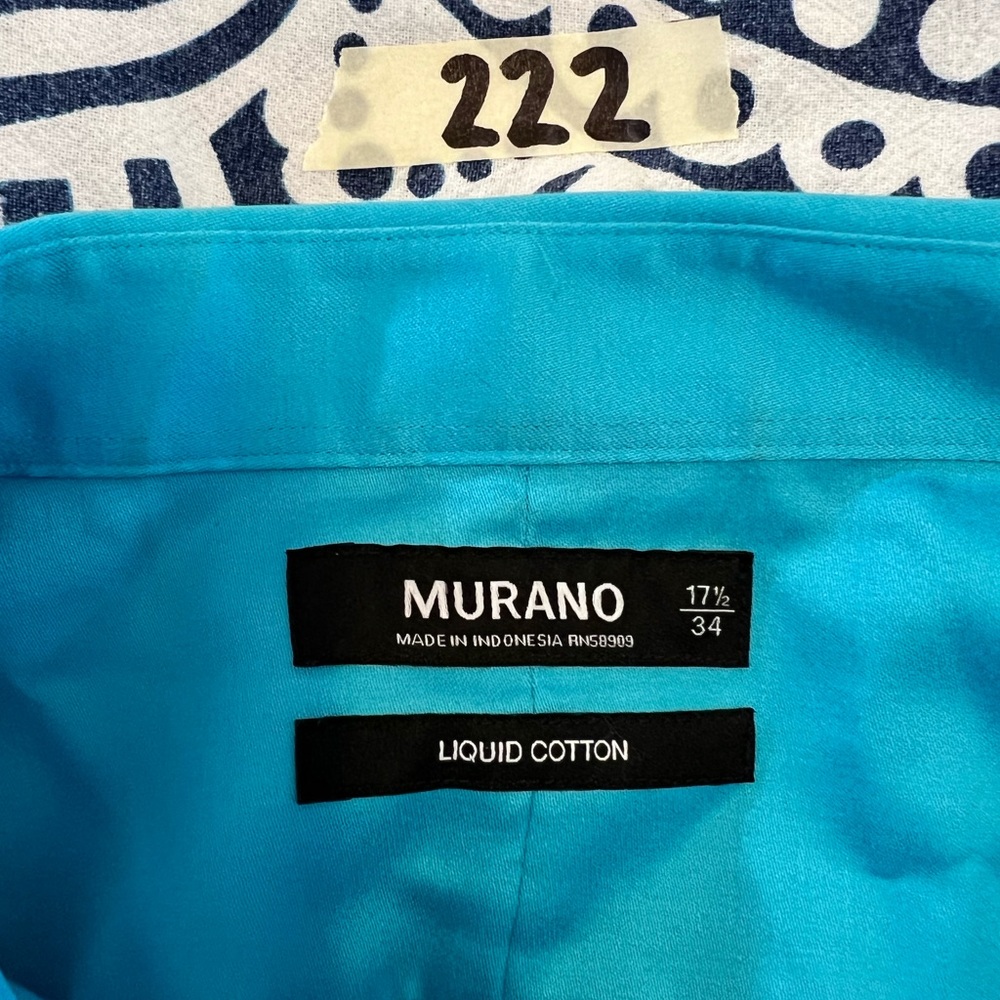 MURANO ADULT MENS SHIRT BUTTON DOWN SIZE NECK 17.5 34 TURQUOISE AQUA BLUE 222 - Picture 10 of 11